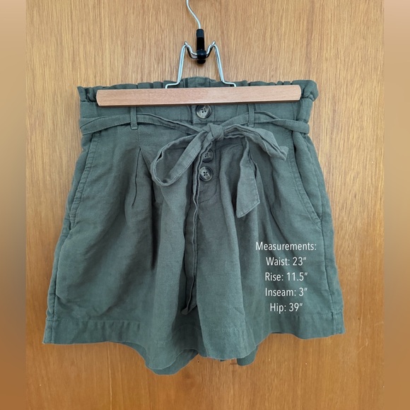 American Eagle Cotton-Linen Blend High Rise Shorts w/ Tie Belt in Olive Green - Picture 5 of 5